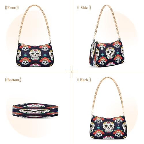 Shoulder Bag for Women Luminous Sugar Skulls Tote Handbag Crossbody Bag with Zipper Closure2