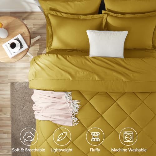 Image of CozyLux Full Size Comforter Sets Mustard Yellow - 7 Pieces Bed in a Bag Full, Luxury Soft Bed Set for All Seasons, Bedding Set with Down Alternative Comforter, Sheets, Pillowcases & Shams