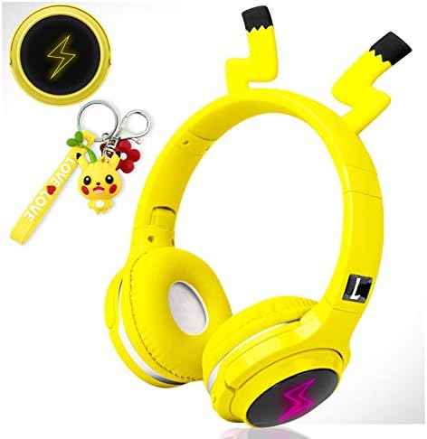 Wireless Headphones for Boys,Girls,Women,Kids,Teens Yellow Bluetooth Headset for Smartphones/iPhone/iPad/Laptop/PC/TV Children Over Ear Gaming Headset with Mic&LED Light&Foldable (Pikachu Yellow)