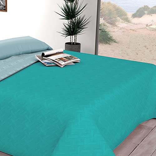 Milarosa Colcha Cubre Cama Bouti Verano Lisa Bicolor Acolchada Reversible. Colchas Verano Matrimonio Fina Primavera y Entretiempo. Colcha Cama 150-250x260 cm. 030.6888 Aguamarina/Celeste
