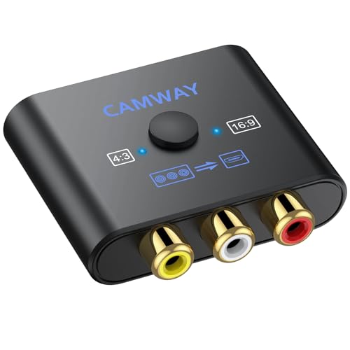CAMWAY RCA a HDMI Adaptador, Convertidor AV a HDMI, 1080P 16:9/4:3 Conversión 1080P Compuesto CVBS Video Audio Convertidor Compatible con PC/Laptop/Xbox/PS4/TV/STB/VHS/VCR/Blue-Ray