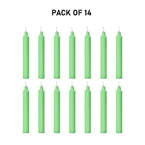 Image of AuraDecor Pack of 14 Stick Candles || Especially Meant for Healing, Chakras, Ritual Candles, Decoration, Lighting, Home Decor || Burning Time 3 to 4 Hours Each (Green)