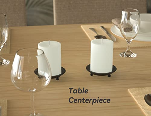 Thindolex Matte Black Iron Candle Plate, Set Of 2, Metal Saucer Style Candle Holder For Pillar/Scented/Flameless/Ball Candles, Decorative Candle Stand For Table Centerpiece #TOP4