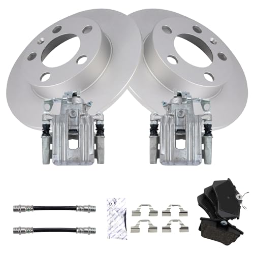 Image of TRQ Rear Brake Pad and Rotor Set Ceramic G Coated Solid Rotors Calipers | For 2000-2002 2006 Audi TT TT Quattro 1999-2004 Volkswagen Jetta