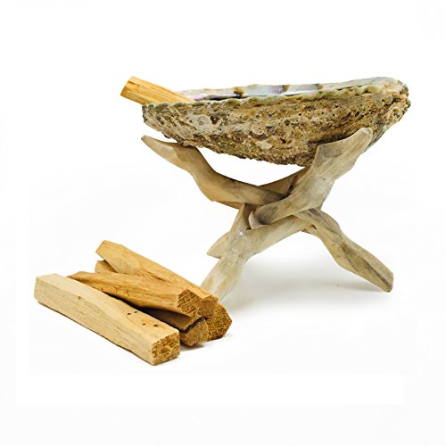 Premium Abalone Shell With Natural Wooden Tripod Stand And 6 Palo Santo Sticks #TOP1