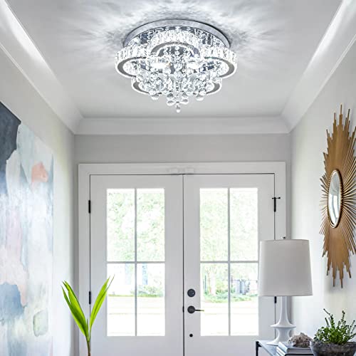 Zswanbei 17.7" Modern Crystal Chandelier Lighting Flower Flush Mount Ceiling Light Fixture Led Chandeliers For Dining Room Bedrooms Living Room Entrance (Cool White) #TOP3