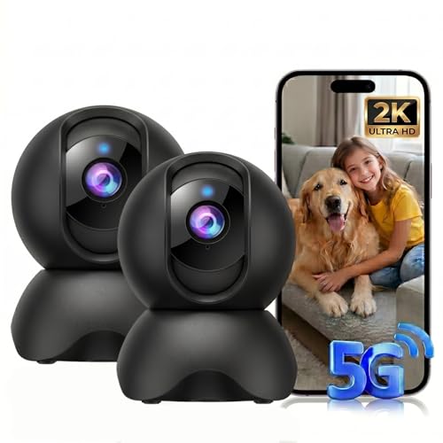 YYSY Überwachungskamera für den Innenbereich, 2K Haustier/Hund/Baby, mit Handy-App, 360° Schwenk-/Neige-WLAN-Kamera für Zuhause, Nachtsicht, Bewegungs-Tracking, 2,4/5 GHz, Zwei-Wege-Audio (2er-Pack)