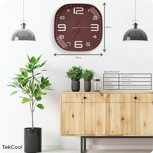 Image of TEKCOOL Plastic Analogue Wall Clock 12 inch Silent Quartz Decorative Wall Clock Non-Ticking Classic Clock Battery Operated Round Easy to Read for Room /Home /Kitchen /Bedroom /Office /School.Brown:-