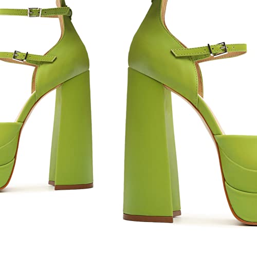 SCHUTZ Elysee Green Double Platform Ankle Strap Pointy Toe Block Heel Dress Pump4