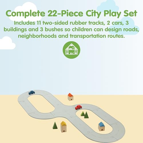 Image of PlanToys Road & Rail Set Montessori Imaginative and Creative Play Set | Early Language, Problem Solving and Coordination Activity | Eco Friendly Road and Rail Building Set