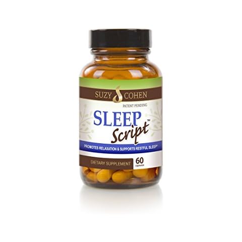 Suzy Cohen Sleep Script with Melatonin - Botanical Sleep and Relaxation Formula for Adults for Mood, Stress and Sleep, Contains 5-HTP, L-theanine, Passionflower, Lemon Balm and GABA 60 Capsules. Cover