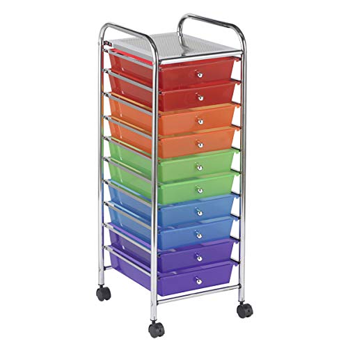 ECR4Kids 10-Drawer Mobile Organizer, Storage Cart, Assorted