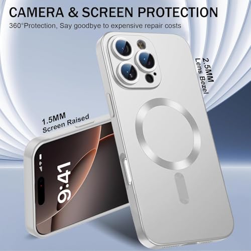 Image of DIZORO Magnetic Case for iPhone 16 Pro Max Case [Compatible with MagSafe][Built-in Camera Lens Protector] Slim Soft Silicone Bumper Shockproof Metallic Luster Back Cover Phone Case (Titanium White.)