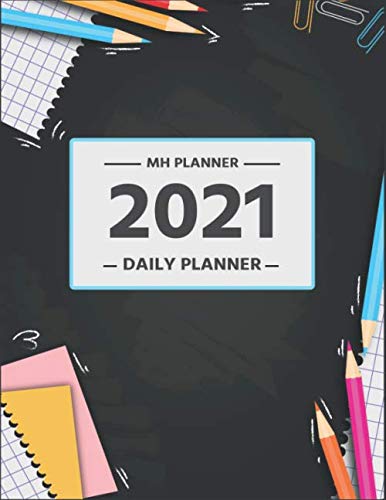 2021 Daily Planner: 24 Hours Daily Planner For Students  Stationery Cover With Black Background Color