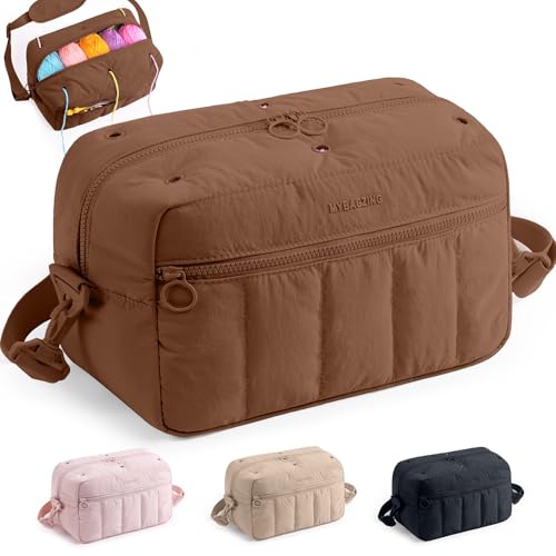 Image of MYBAGZIGN Crochet Bag Organizer for Yarn & Hooks, Large Capacity Yarn Storage Bag with Yarn Holder Holes, Portable Crochet & Knitting Bag for Crocheting on the Go, Craft Travel Bag Gifts for Women