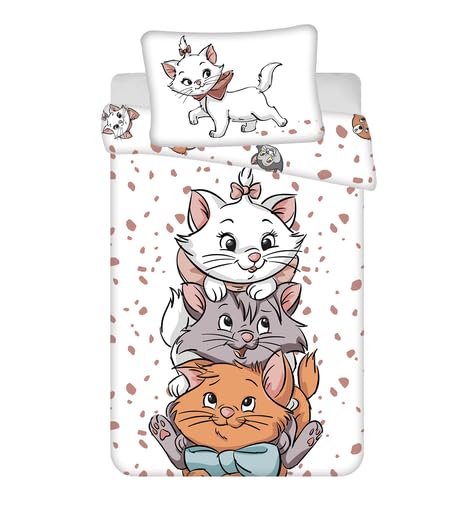 Disney Aristochats Parure de lit pour bébé Marie & Amis des Chats, Housse de Couette 100 x 135 cm + taie d'oreiller 40 x 60 cm, 100% Coton