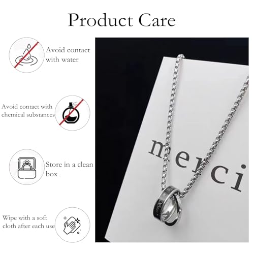 Image of Silver Chain For Man, Anti Tarnish Double-Ring Pendant Necklace, Stylish Accessories For Men, Locket For Men Stylish Suitable For Gift For Valentine'S Day And Anniversaries, Length 60cm