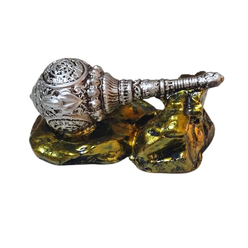 Image of Bajrangbali Gada Showpiece for Home Temple, Car Dashboard & Office Desk | Silver Hanuman Gada Resin Statue with Metalllic Gold Stone Base | Spiritual Table Decor Gift (9 x 4 x 5 cms)
