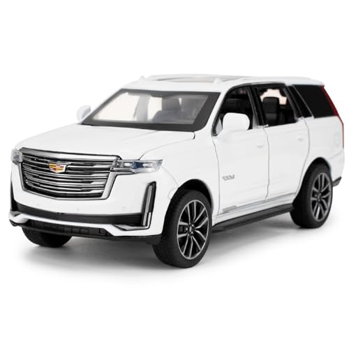 LOVEPOSELY 1:32 Scale Car Model Compatible for Collectible Escalade SUV Diecast Toy Vehicle, Zinc Alloy Pull Back Toy Car with Sound and Light for Adult Boys Girls 3 4 5 6 7 8 (White)