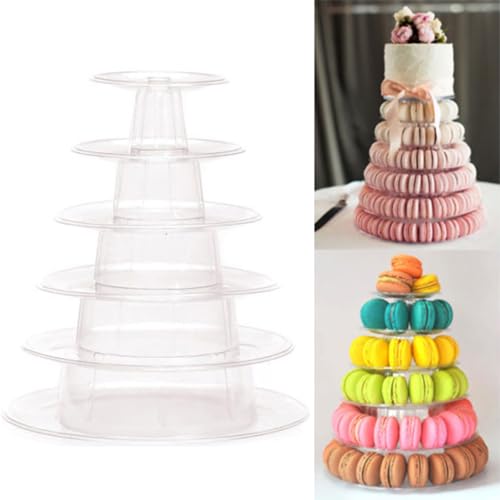 6 Tiers Macaroon Tower Stand, Round Macaron Tower Cake Display Rack Plastic Cupcake Stand Macarons Desserts Serving Tray for Birthday Wedding Party Decor (6 Tiers)