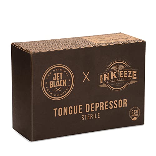 Image of Jet Black Tattoo Tongue Depressor, Eco Friendly Tattoo Supplies, 5 inch Individually packaged and EO Sterilized, Easy Transferring Ointments, 100 Count (Pack of 3)