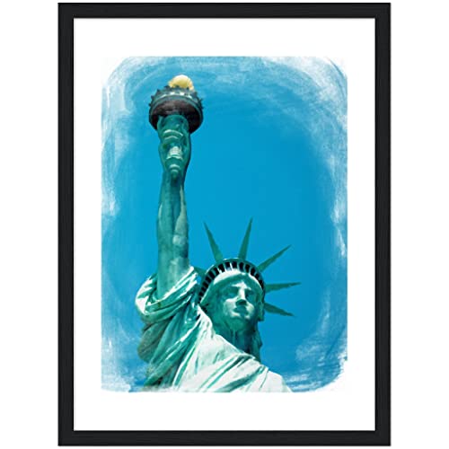 Impression d'art New York Liberty sous cadre noir élégant 30 x 40 cm