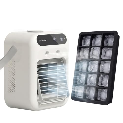 Mini ventilador evaporativo con mango portátil, funciona con USB, ventilador de refrigeración de agua portátil con forma de cubitos de hielo de silicona de grado alimenticio, 15 compartimentos, para