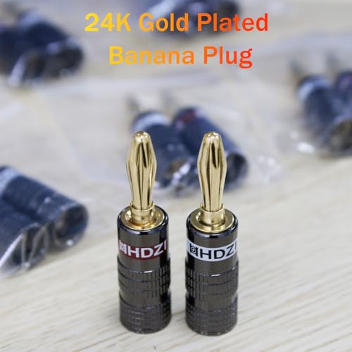 HHDZI Plugues Banana 24K Ouro Banhados, Conector Duplo, 24 Peças, Preto, 2 Polegadas, Home Theater,