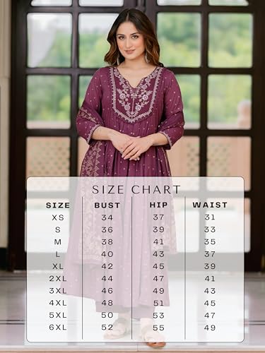 Image of Arayna Women's 100% Pure Cotton Anarkali Kurta Set with Pant & Dupatta | Embroidered Flared Kurta | Elegant Ethnic Suit