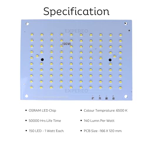 Image of 100 Watt LED MCPCB || High Lumen LED || 140 Lumen Per Watt - Colour: White - 6500 K || Life Span: 50000 Hrs || PCB Size - 166 mm x 120 mm - Pack of 2