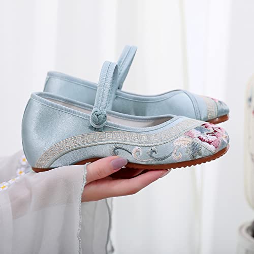 Womens Handmade Floral Embroidered Canvas Shoes - Casual Round Toe Mary Jane Ballet Yoga Flats Slip On Shoes2