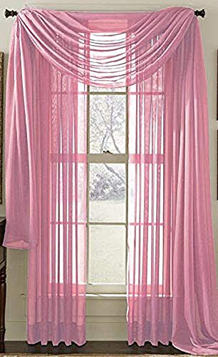 Sapphire Home Window Sheer Curtain - 2 Panels Window Curtains w/Rod Pocket, Voile Sheer Curtains 84 inch Length 2 Panels for Bedroom/Living Room, Window Curtain Panels 54 x 84 Inches (Pink)
