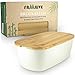 Produktbild Brotbox Bambus - 2 in 1 Brotkasten Weiß mit Schneidebrett - sehr praktische Brot Aufbewahrungsbox Holz - Brotkorb Bambus Modern und ein schönes Design - Brotkasten Bambus als Geschenkidee Brot Box