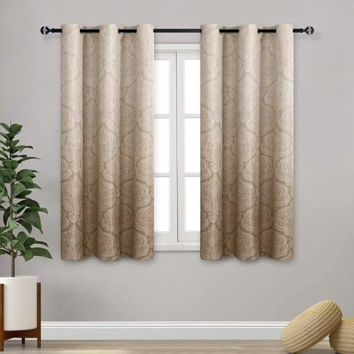 DWCN Ombre Room Darkening Curtains for Living Room - Damask Patterned Thermal Grommet Drapes for Bedroom,Office, 1 Pair Gradient Window Curtain Panels, 36 x 54 Inch Length Long, Taupe