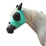 Gallopoff Máscara antimoscas para caballo, gran espacio para los ojos con orejas, súper cómoda, elástica, protección UV para caballo, mazorca verde