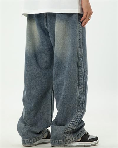 Men's Hip Hop Jean Joggers Loose Fit Streetwear Baggy Jeans Pants Denim Drawstring Pants4