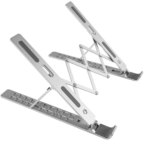 Image of Dyazo 10 Angle Aluminum Laptop Stand Portable & Fully Foldable Raiser Compatible for Lenovo, Dell, MacBook & All Other Notebooks 10 inch-15 .6 Inch (Silver)