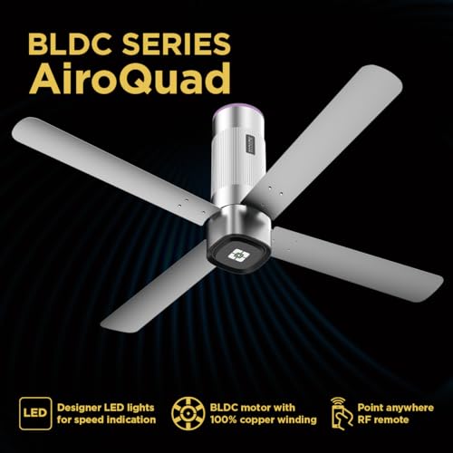 Image of EcoLink Airoquad 1200mm Ceiling Fan | Galactic Silver Finish | High-Speed Air Delivery | Energy Efficient Motor | Stylish 4-Blade Design for Home & Office | Pack of 1