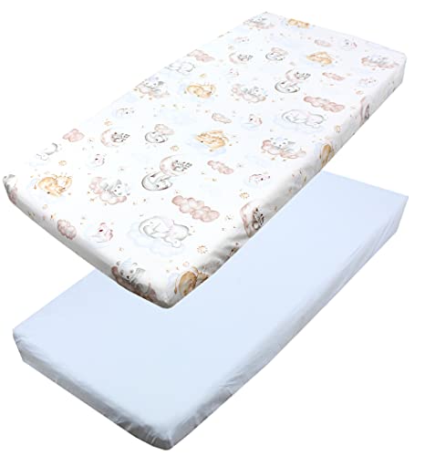 TupTam Draps Housse pour Lit Bébé Enfant Lot de 2, Animaux sur Les Nuages / Bleu, 60 x 120 cm