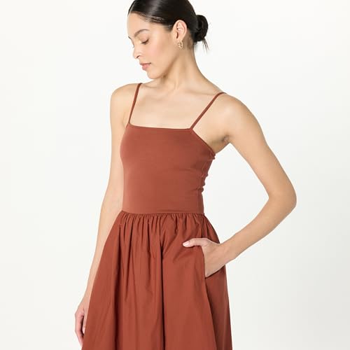 Image of The Drop Womens Robyn Mixed Media Spaghetti Strap Midi Dress
