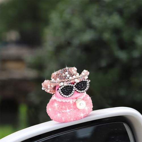 image for wonuu Pink Diamond Rubber Duck Car Ornaments Dashboard Decorations for