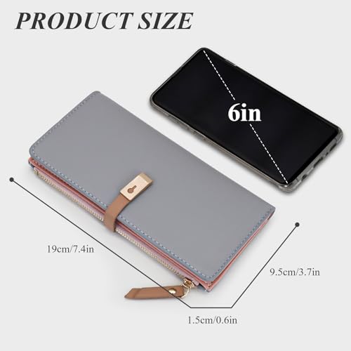 Womens Wallet, PU Leather Women's Wallets Credit Card Holder for Women and Girls, Long Wallet with Multiple Card Slots Ladies Wallets for Bank Cards, Credit Card, Cash (gray)2
