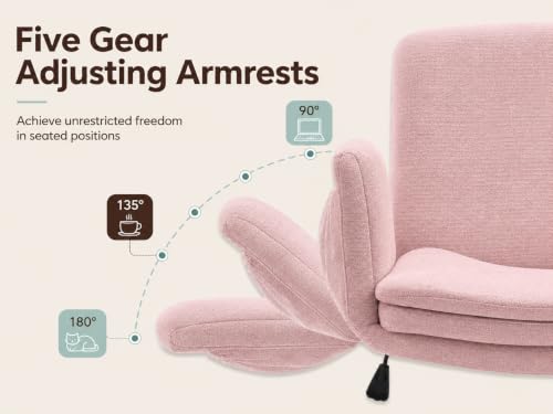 Image of Armrests Criss Cross Chair - Wide Comfy Swivel Vanity Chairs with Wheels, Comfortable Adjustable Home Office Desk Computer Chair for Reading Room, Bedroom, Makeup Room (Pink)