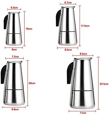 Miniatura 2 de Cafetera italiana de acero inoxidable, máquina de café espreeso para estufa, máquina de espreeso y olla para estufa de gas o cerámica eléctrica,