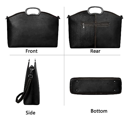 Heshe Genuine Leather Handbags For Women Shoulder Purse Bag With Metal Top-Handle Handbag Designer Crossbody Purse Bag (Black) #TOP4