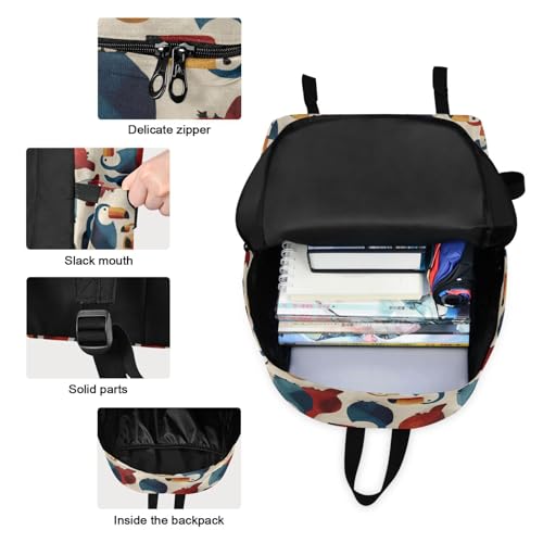 Cartoon Hornbill Print Backpack Set with Lunch Bag, Large Capacity Travel Backpacks and Lunch Box Insulated for Commute Hiking Picnic3