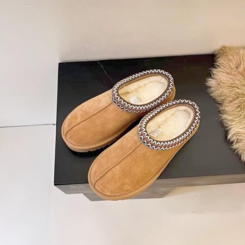 Women's Slipper Slip On For Women Suede Leather Indoor/Outdoor Comfy Fur Fleece Lined Short Mini Boot Tasman Slippers Chestnut 11.5-124