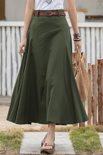 CHARTOU Women Casual Cotton Linen A Line Skirt High Waist Long Flowy Skirt Flare Swing Ruffle Skirt2