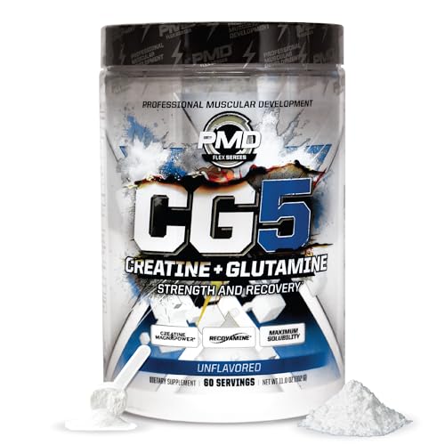 PMD Sports CG5 Premium Creatine & L Glutamine Powder Power Recovery Build Lean Muscle Increase Workout Performance Maximum Strength Pre Workout & Post Workout Unflavored 60 Servings