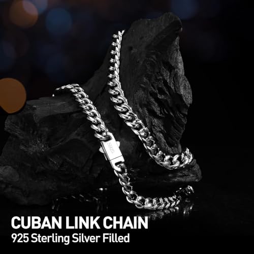 catonmoon 7mm Miami Cuban Link Chain Necklace for Men And Women, 316l Stainless Steel And 925 Sterling Silver Filled, Available In 18/20/22/24/26/28/30 Inches Silver Chain for Men Necklace4
